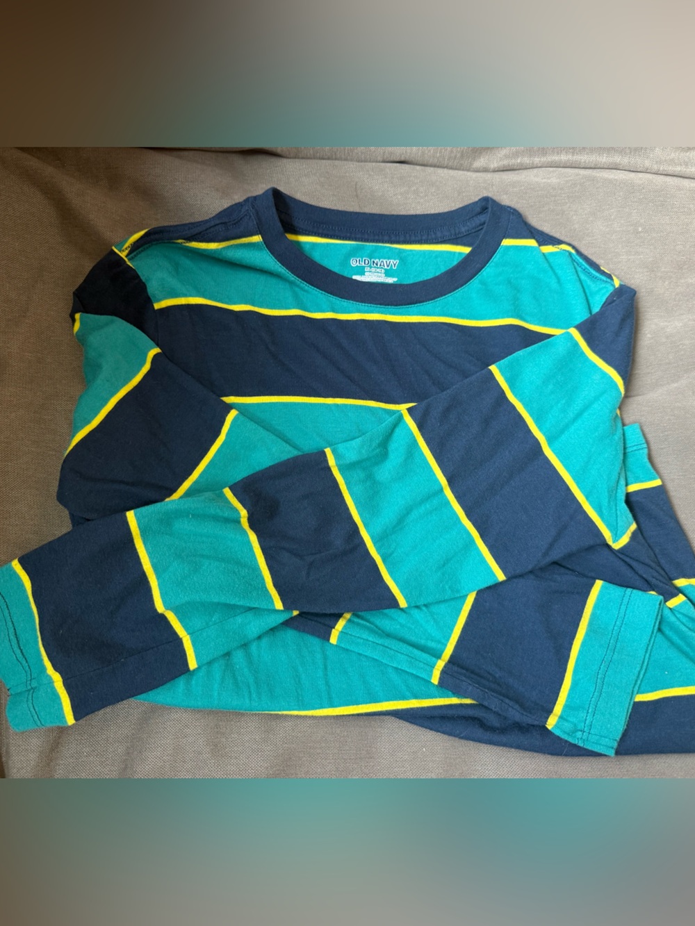 Old Navy Striped Long-Sleeve Tee in Navy, Teal & Yellow